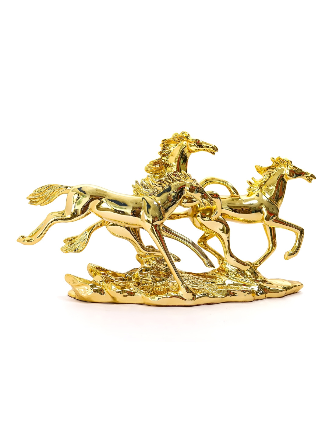 The Spiritual Living Running Horses Gold Polyresin Glossy Living Room Set of 2 Large Showpieces - 12 Inches