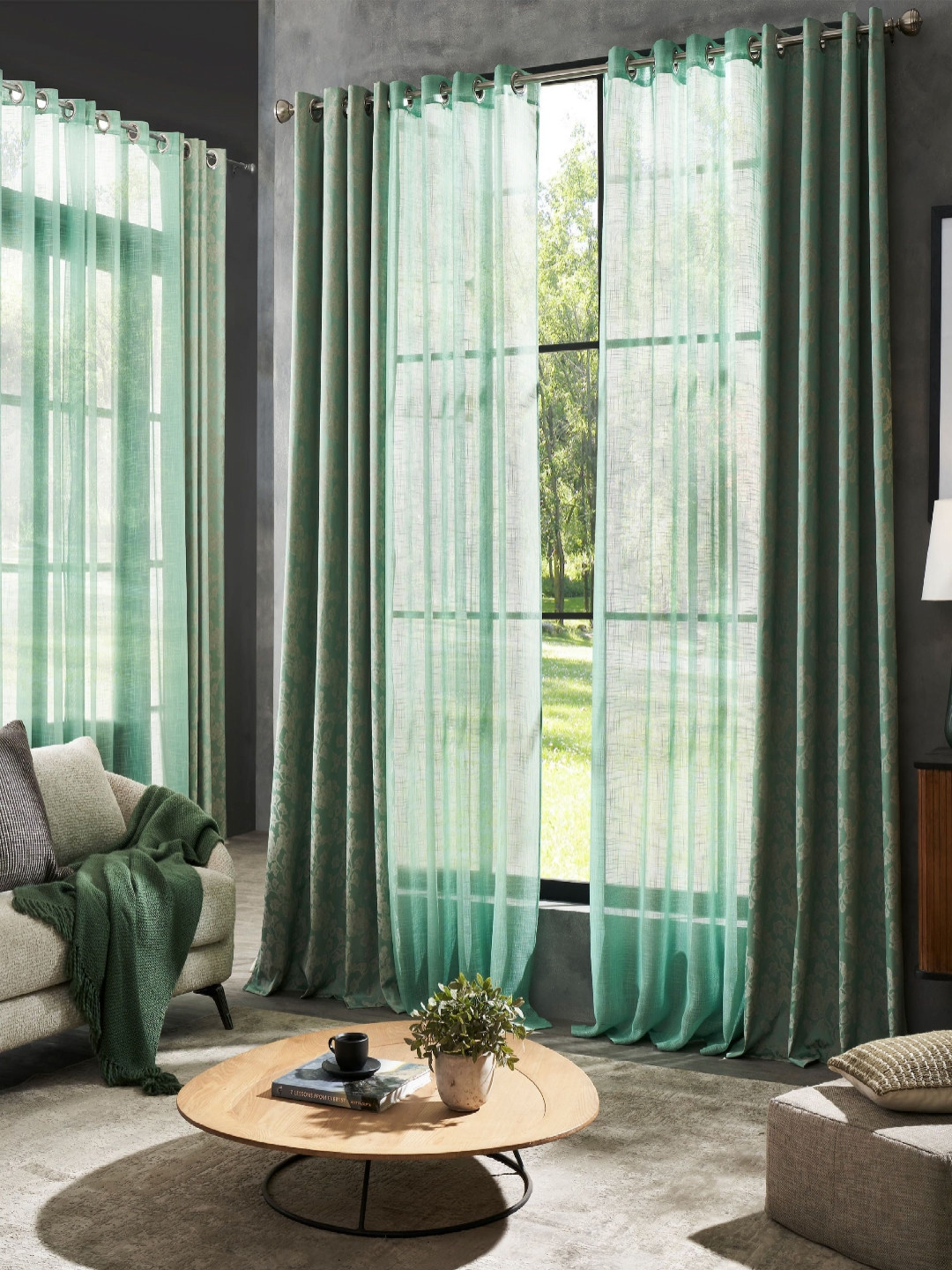 Deco Window Fluorescent Green 2 Pieces Sheer Long Door Curtain