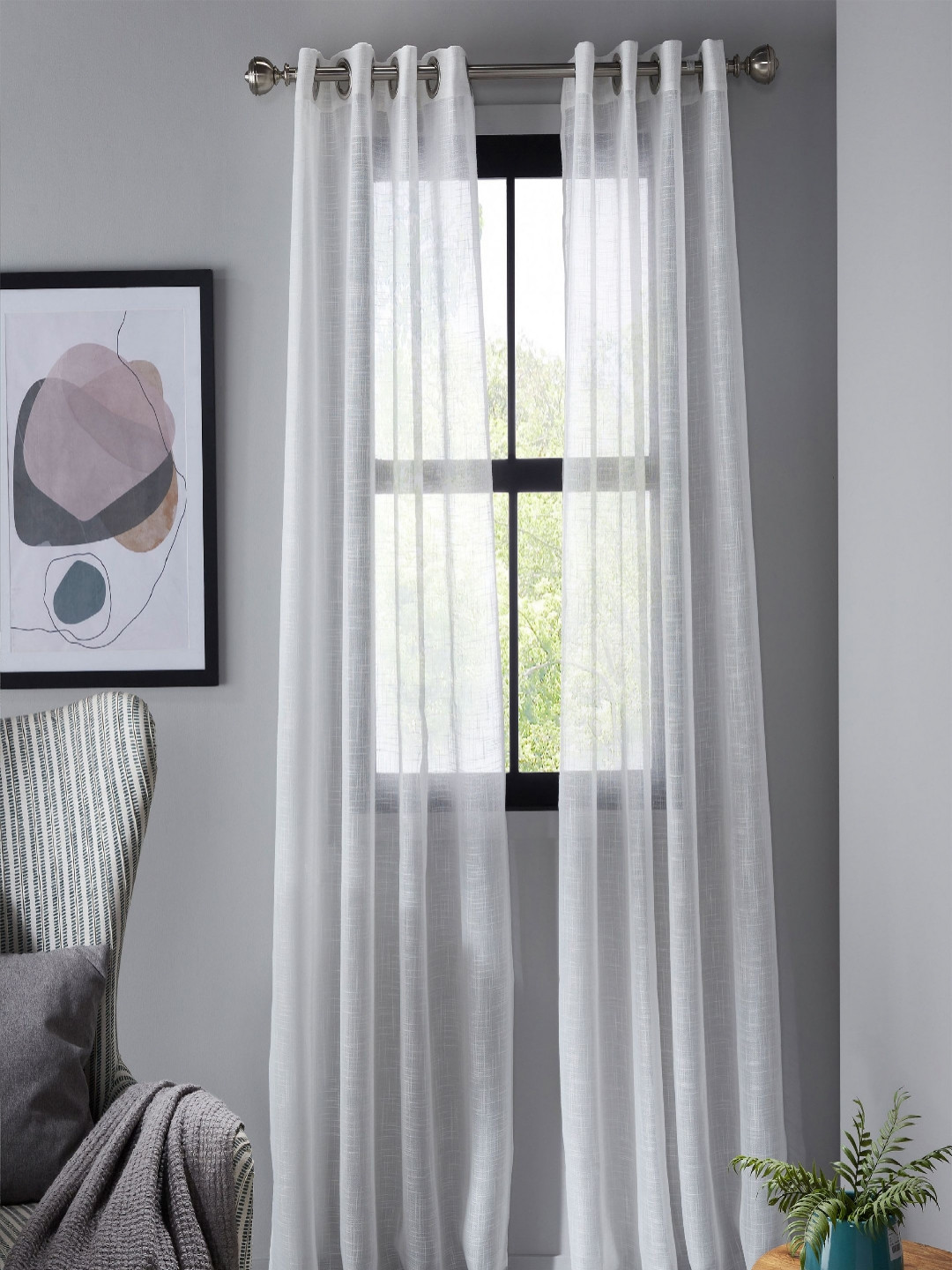 Deco Window White 2 Pieces Sheer Long Door Curtains