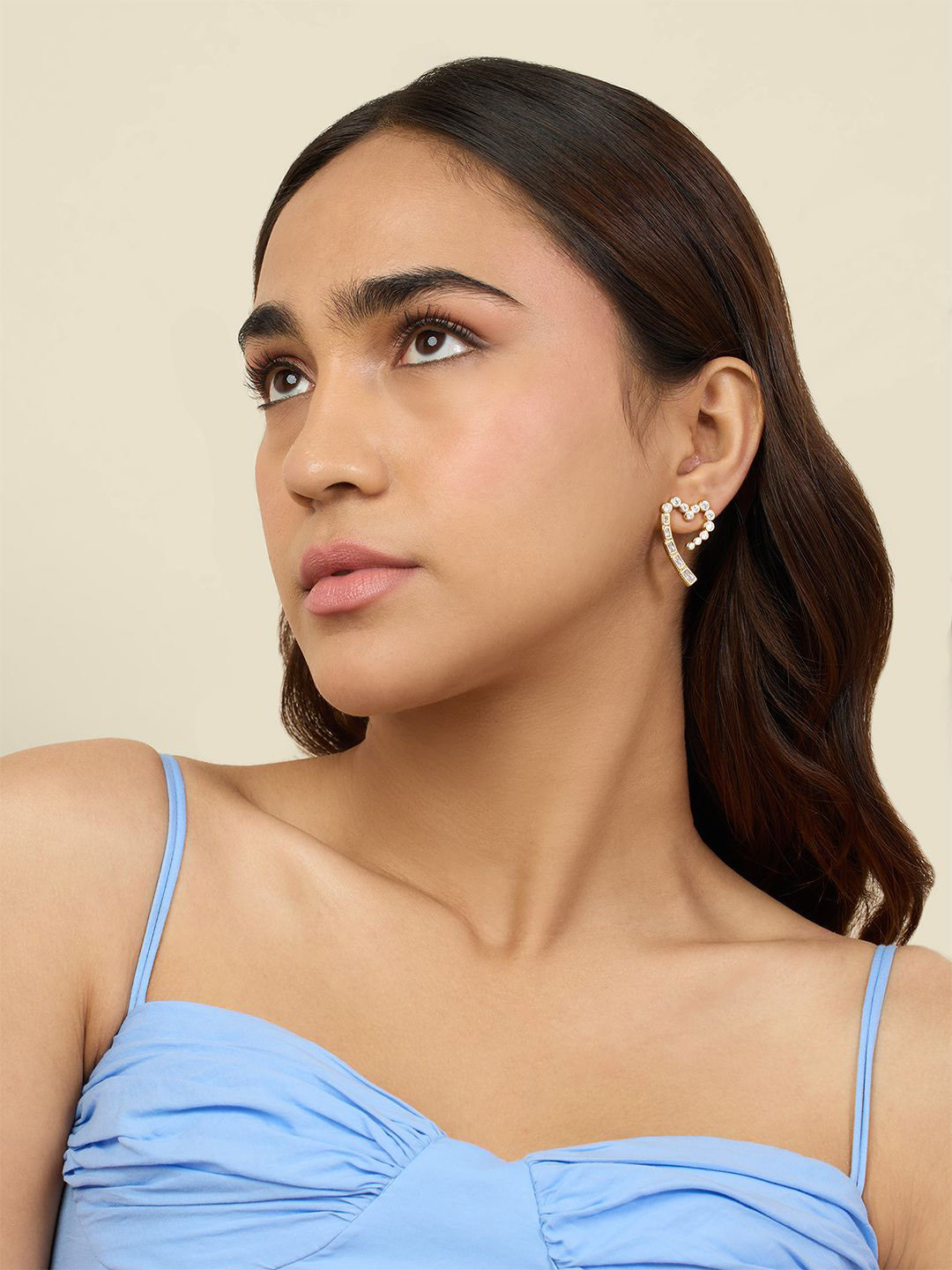 Isharya 18Kt Gold Plated Heart Shaped Cubic Zirconia Studs