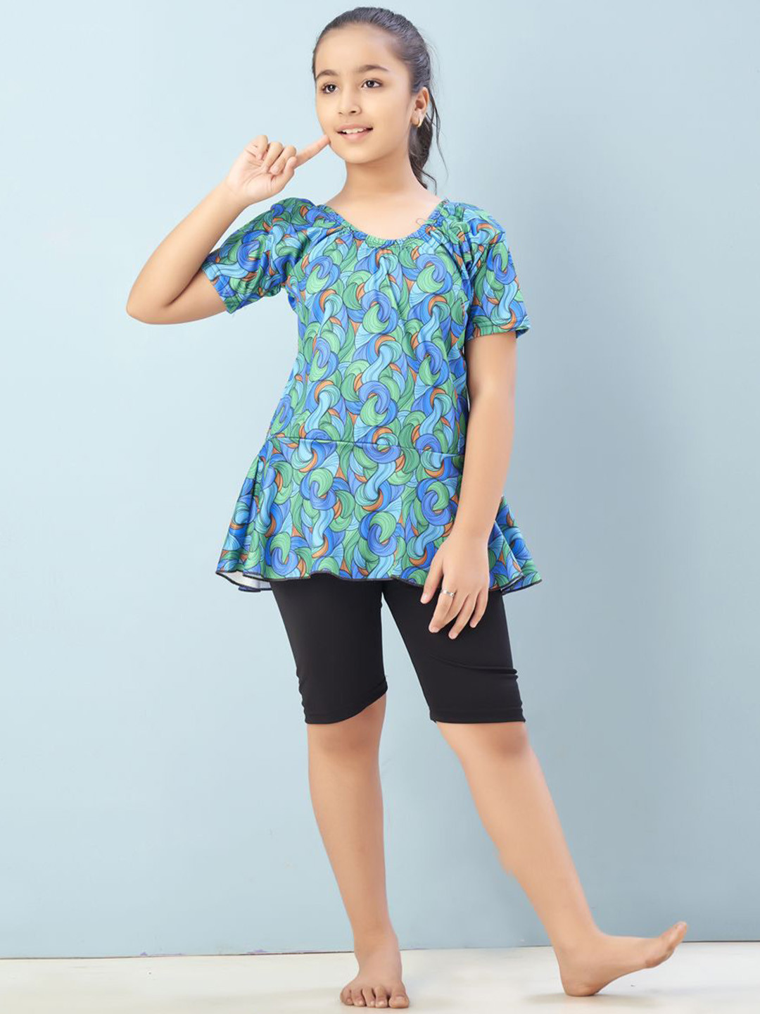 BAESD Girl Full Coverage Printed Swim Suit With Attached Shorts