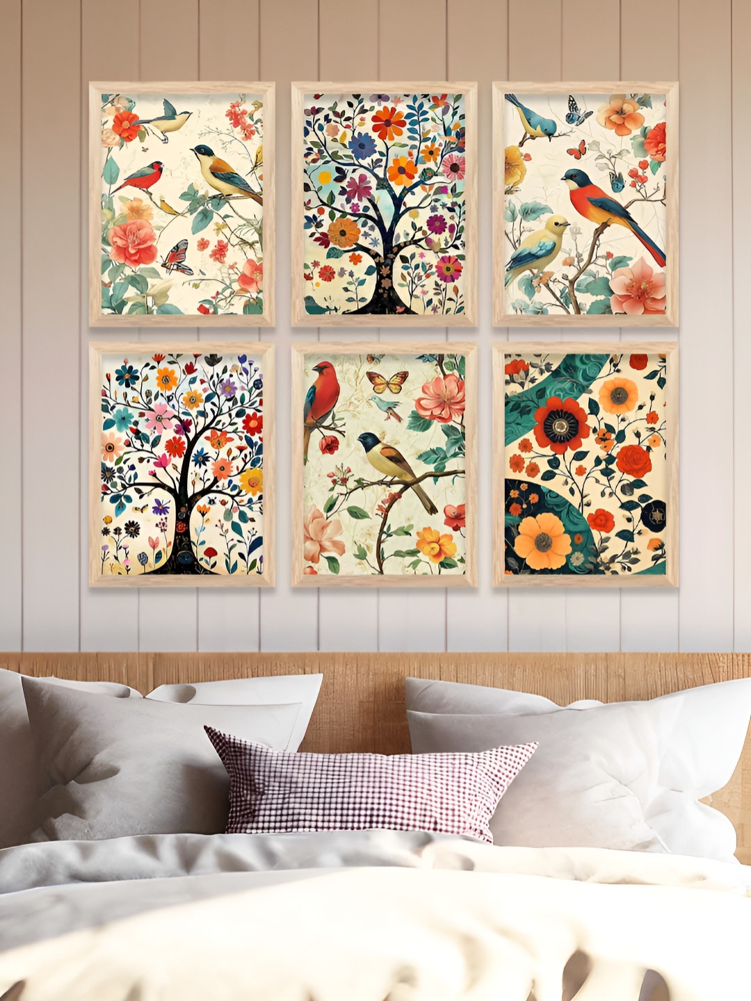WALLLANE Traditional Wood 6 Piece Wall Rectangle Paintings Wall Art - 35 x 41In