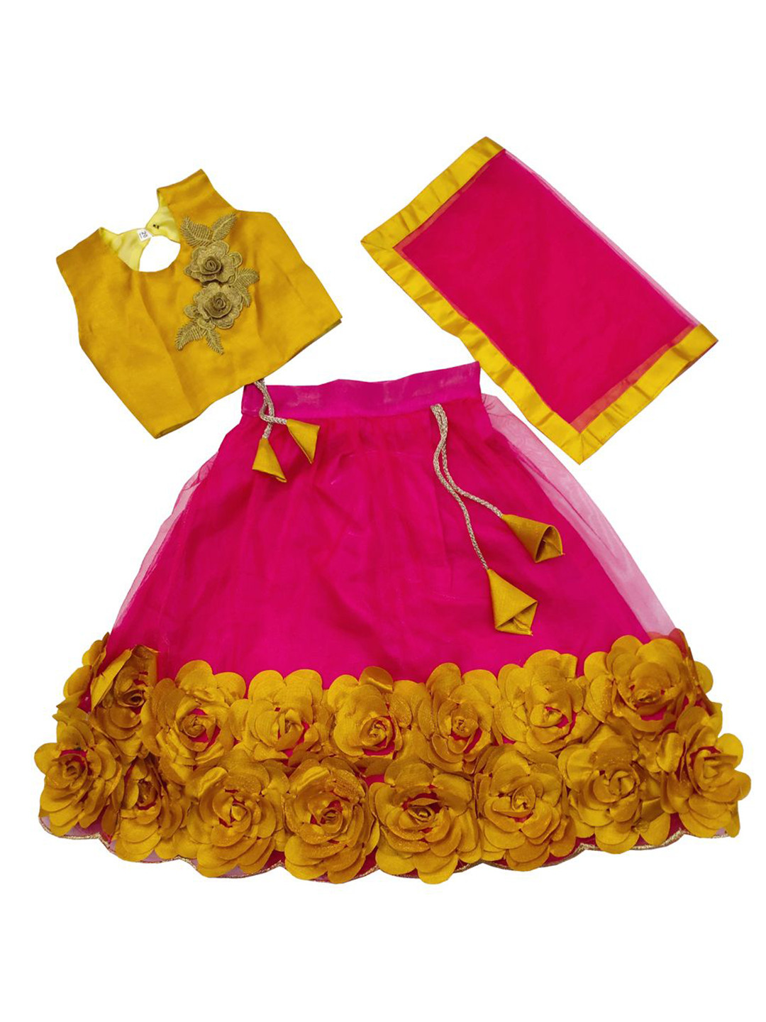satyamfab Girls Embroidered Patchwork Net Ready to Wear Lehenga & Blouse With Dupatta