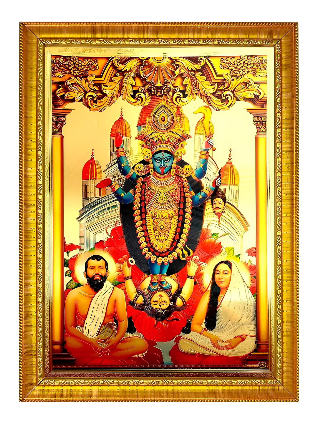 ADA Handicraft Gold-Toned & Red Maa Kali Ramakrishna Paramahamsa Wood Wall Photo Frames
