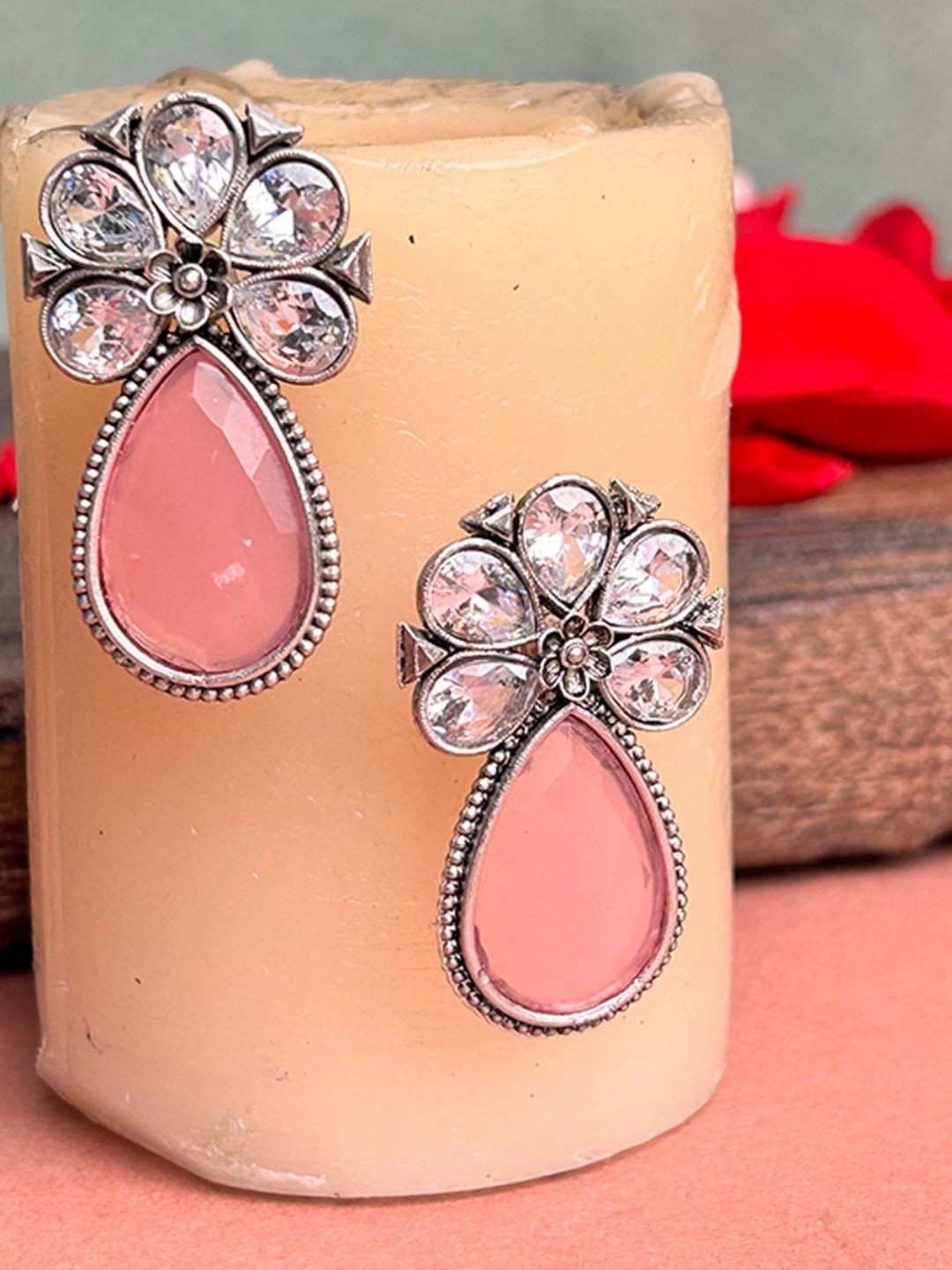 The Advitya Silver Tone Teardrop Shaped Drop Earrings