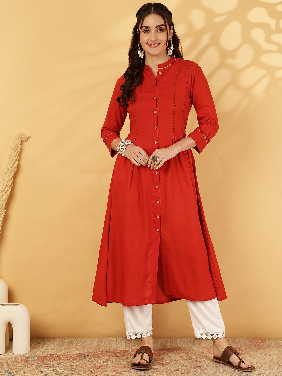 GULMOHAR JAIPUR Mandarin Collar A-Line Kurta