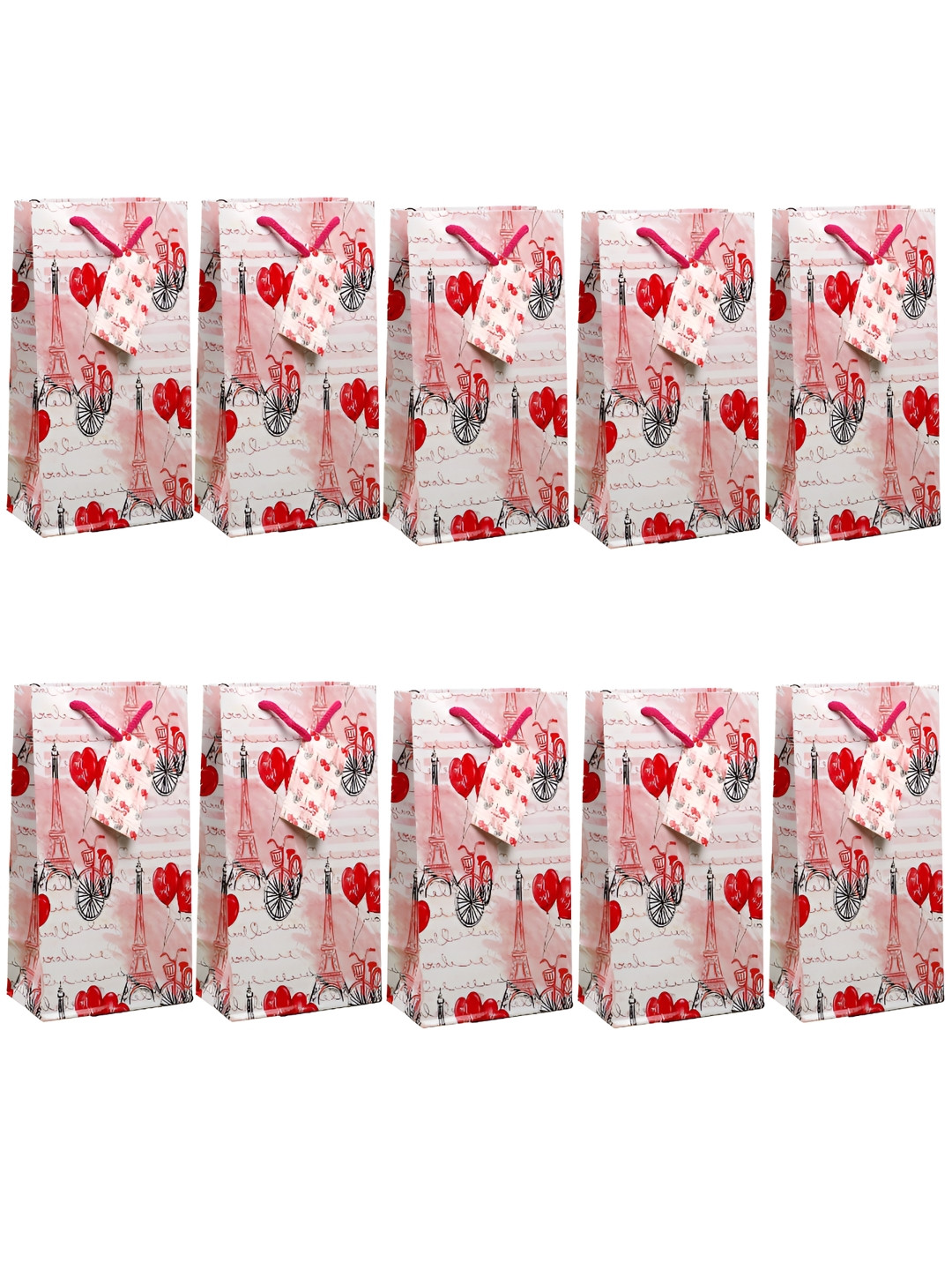 Archies White & Red Set Of 10 Printed Gifting Paper Bags