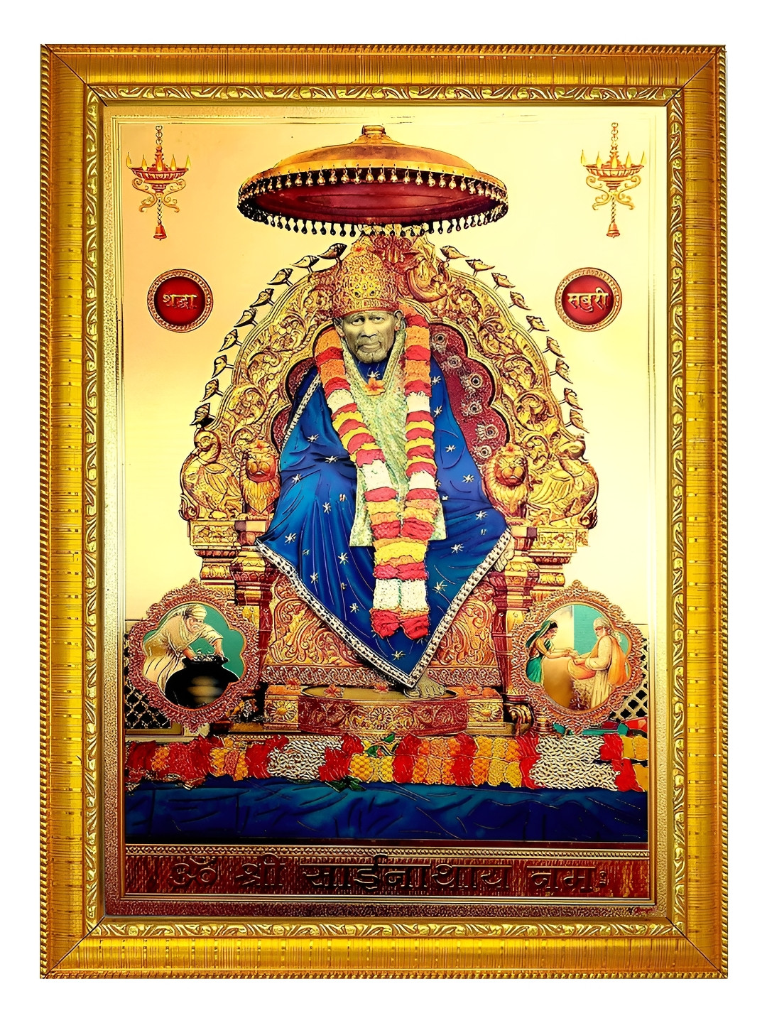 ADA Handicraft Gold-Toned & Blue Shree Sainath Wooden Wall Photo Frame