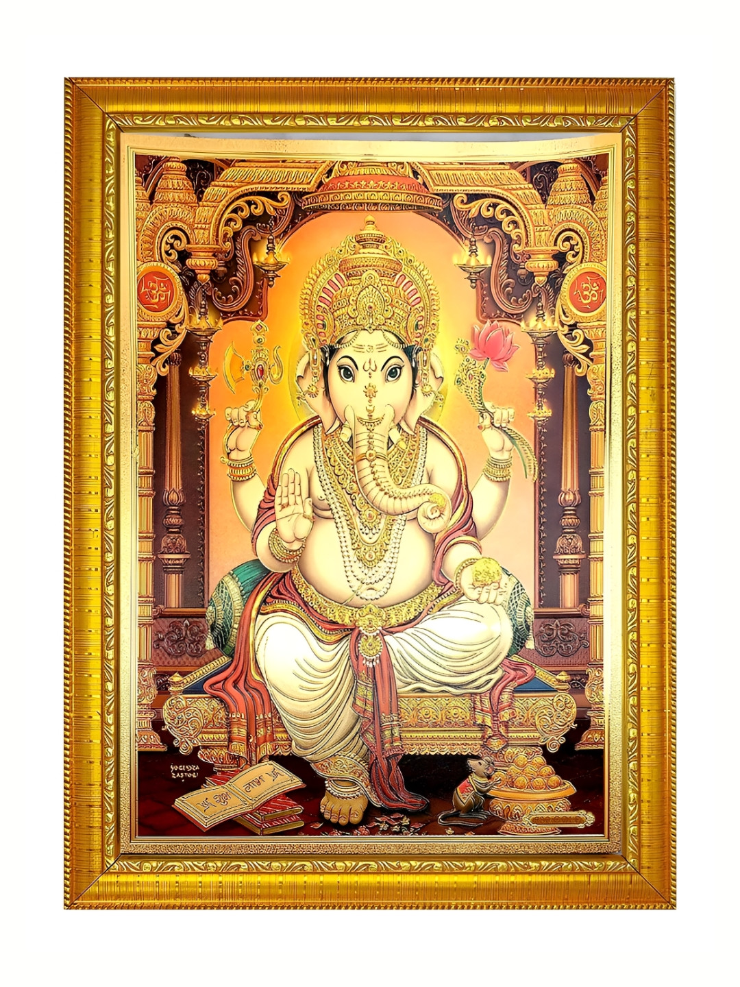 ADA Handicraft Gold-Toned & Red Ganeshji Wooden Wall Photo Frame