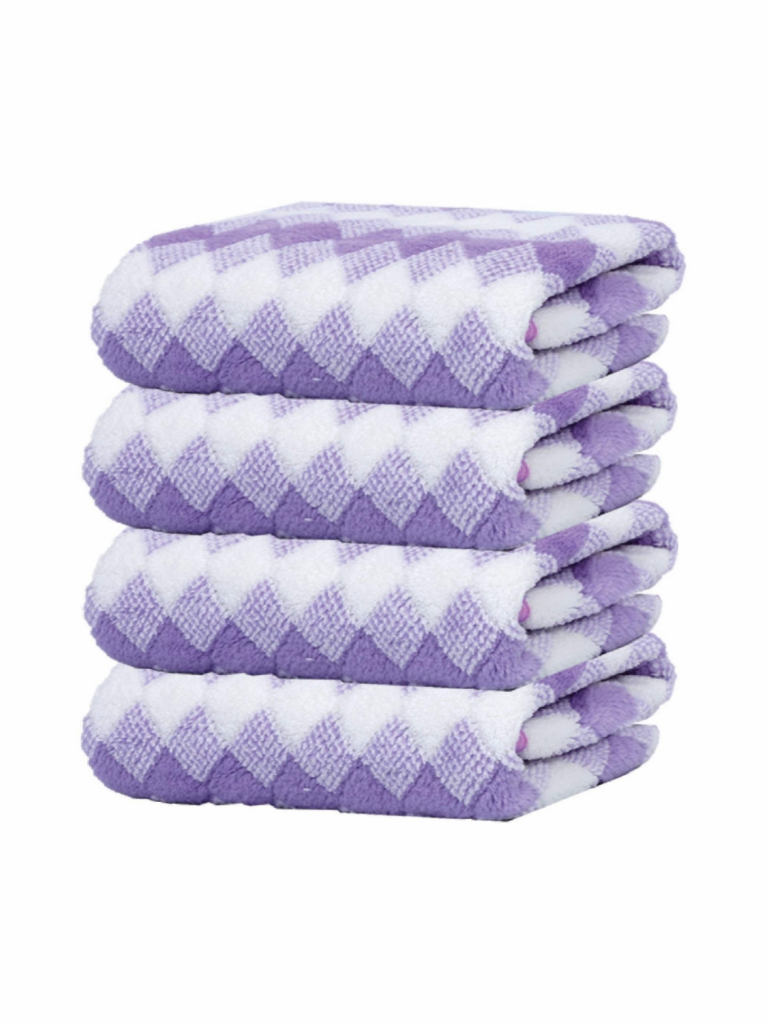 HOUSSE 4 Pieces Lavender & White Diamond Pattern Hand Towels