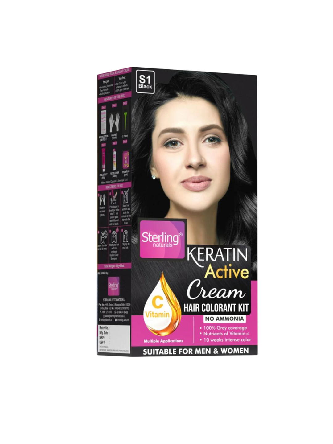 Sterling Naturals Unisex Long Lasting & Ammonia Free Hair Colour Cream - Black - 60g