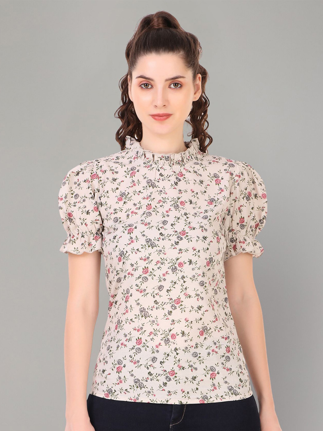 Zuvino Floral Printed High Neck Cotton Top