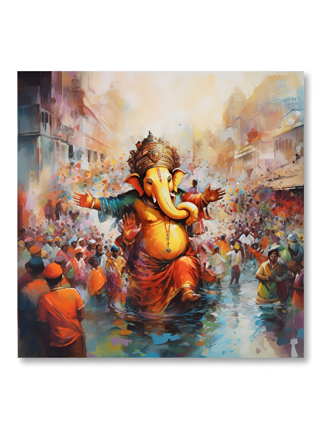 Aura Orange Colored & Blue Lord Ganesha Printed Canvas Wall Painting