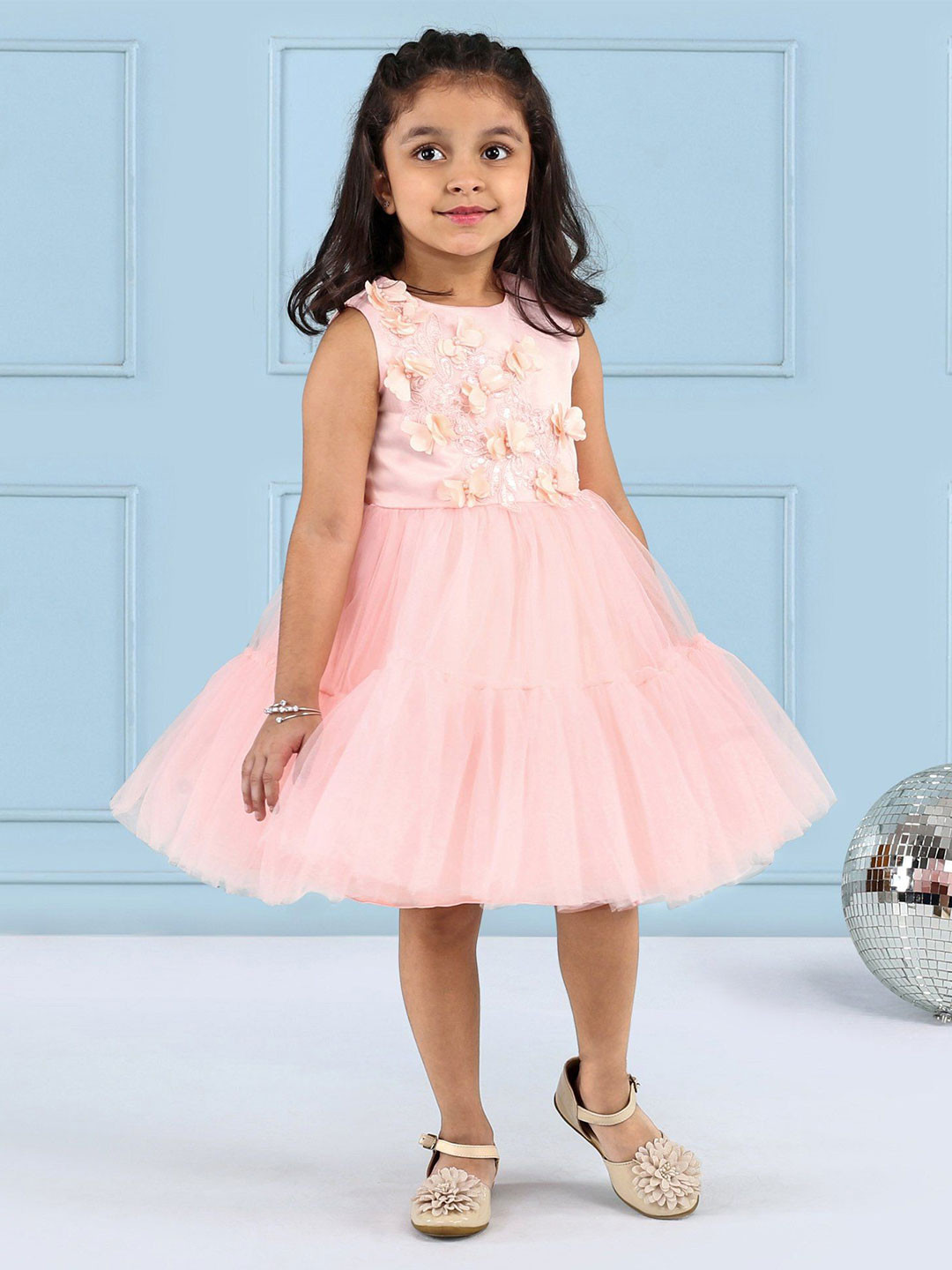 Mark & Mia Girl Round Neck Sleeveless Flared Gown Dress With Butterfly Applique