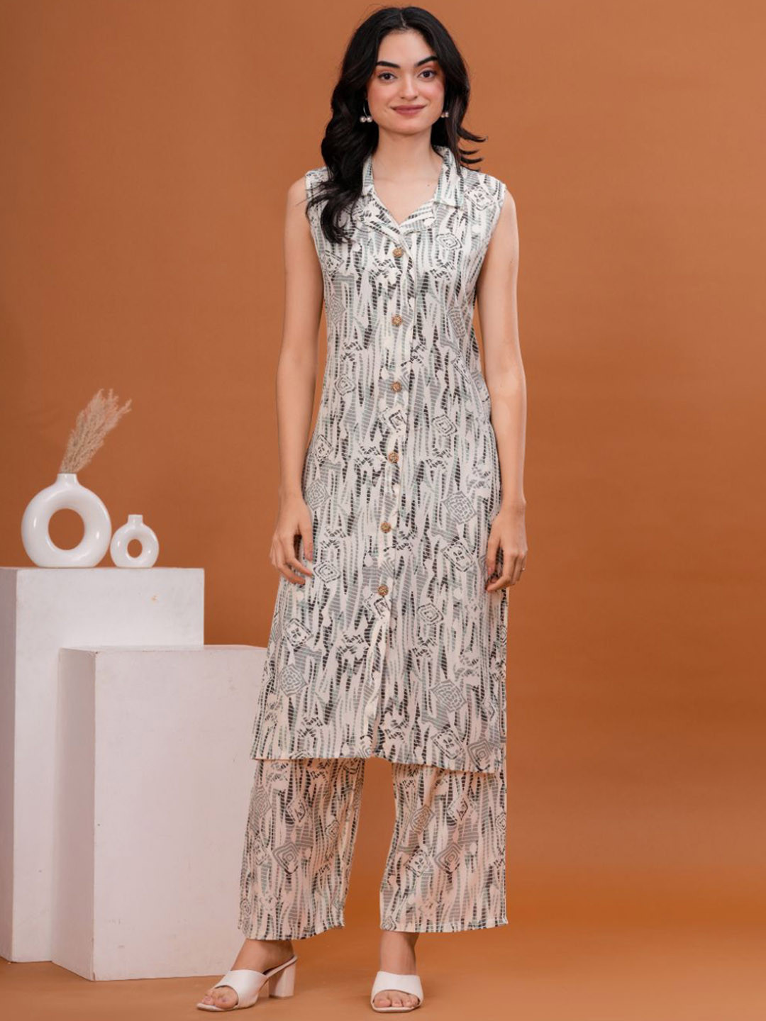 HIGHLIGHT FASHION EXPORT Texture Bandani Block Printed Top With Palazzo