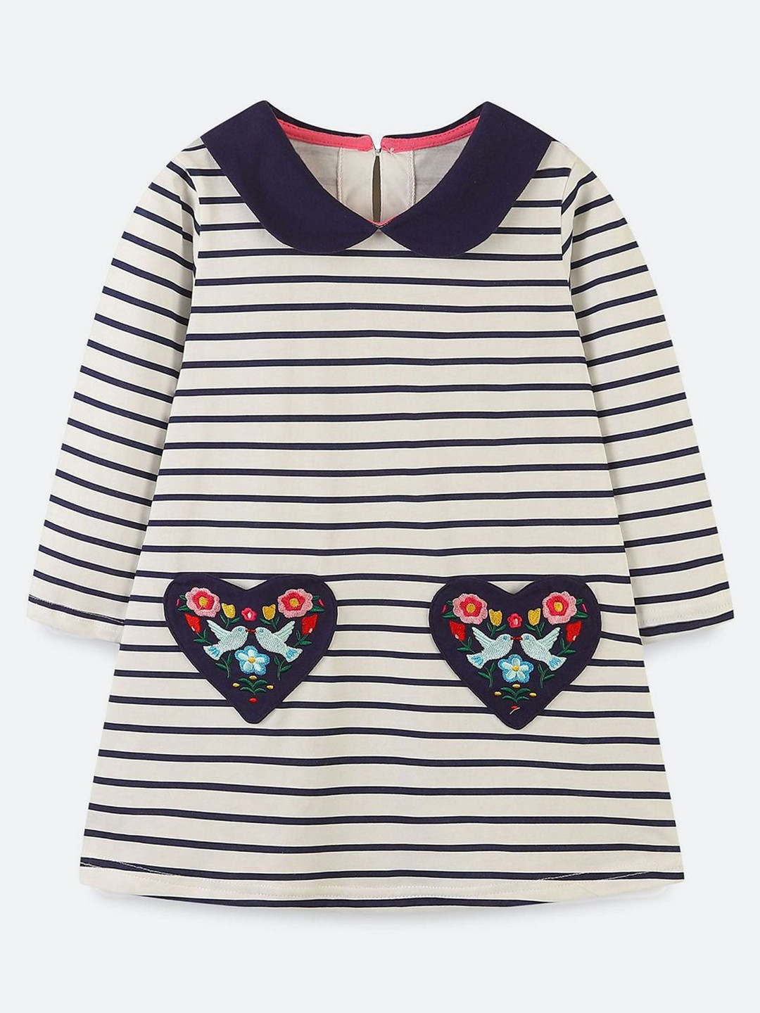Oh Rare Girls Striped Peter Pan Collar Cotton A-Line Dress