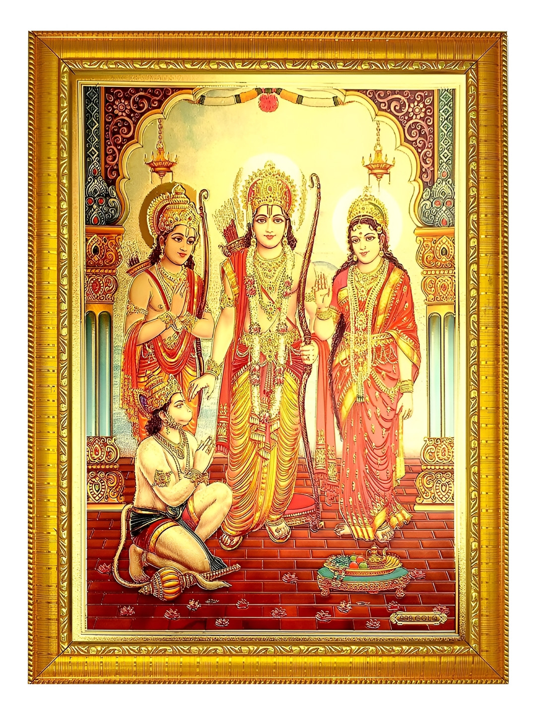 ADA Handicraft Gold-Toned & Red Ram Darbar Wood Wall Photo Frames