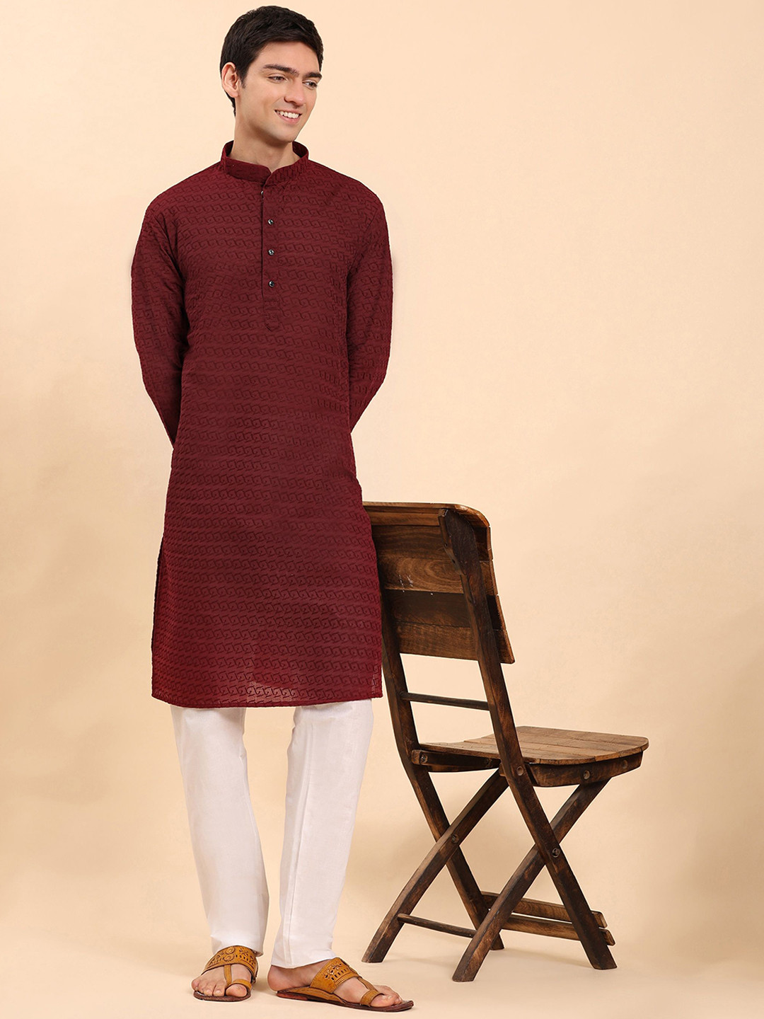 Pro-Ethic STYLE DEVELOPER Embroidered Sequinned Pure Cotton Kurta with Trousers