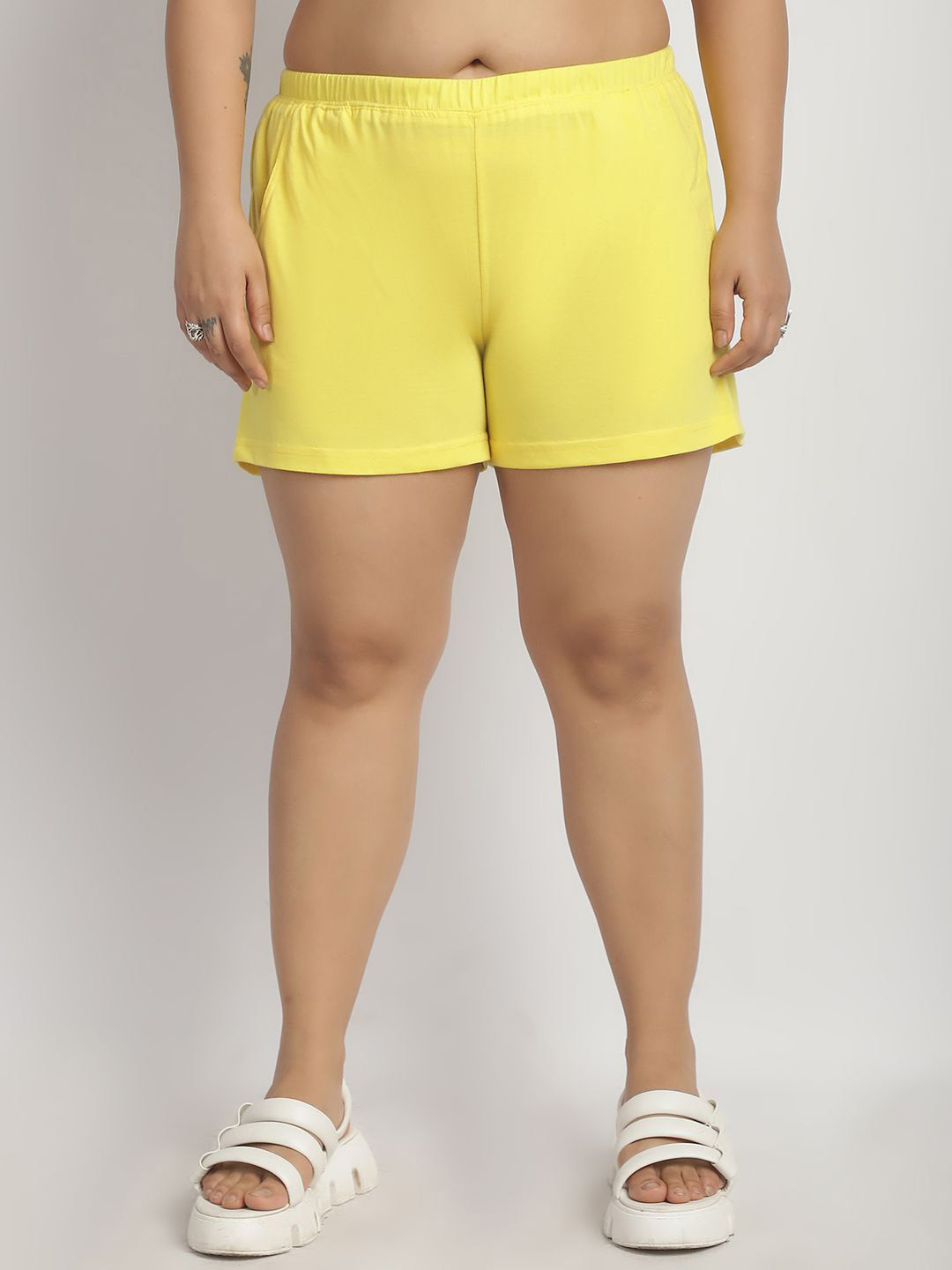 theRebelinme Women Pluse Size Relaxed Fit High-Rise Cotton Shorts