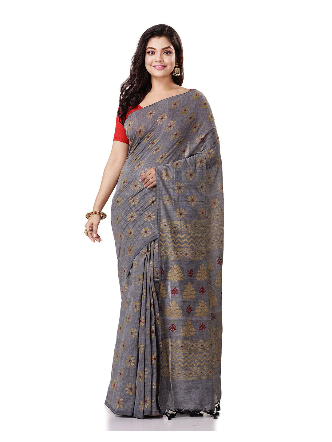 TANTLOOM Woven Design Zari Pure Cotton Taant Saree