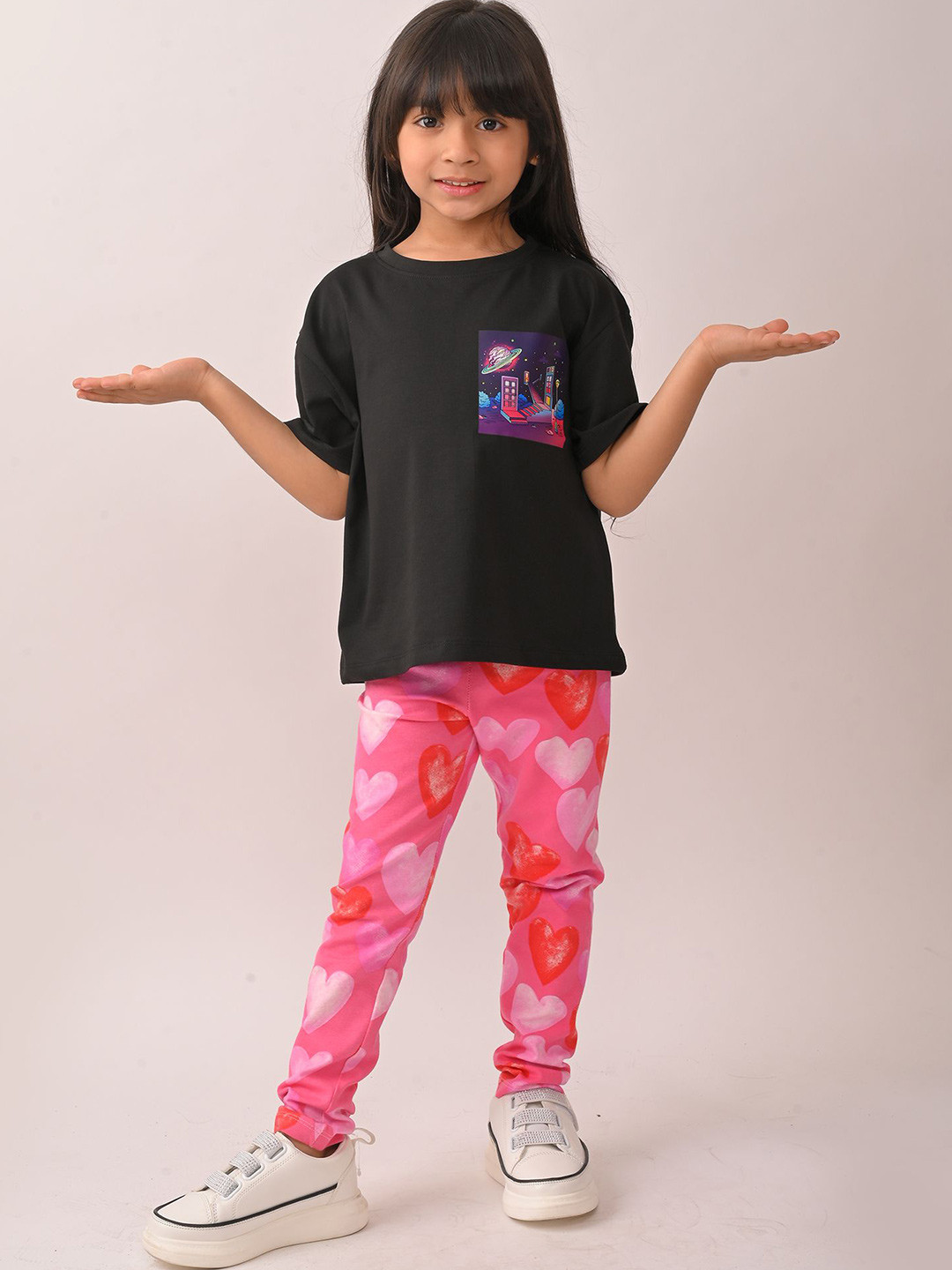 Anthrilo kids Girls Summer Planet Printed Round Neck T-shirt Leggings Clothing Set