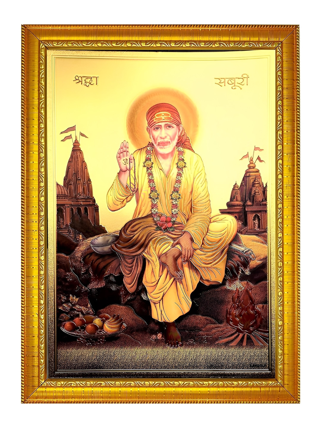 ADA Handicraft Gold-Toned & Yellow Shree Sai Baba Wood Wall Photo Frames