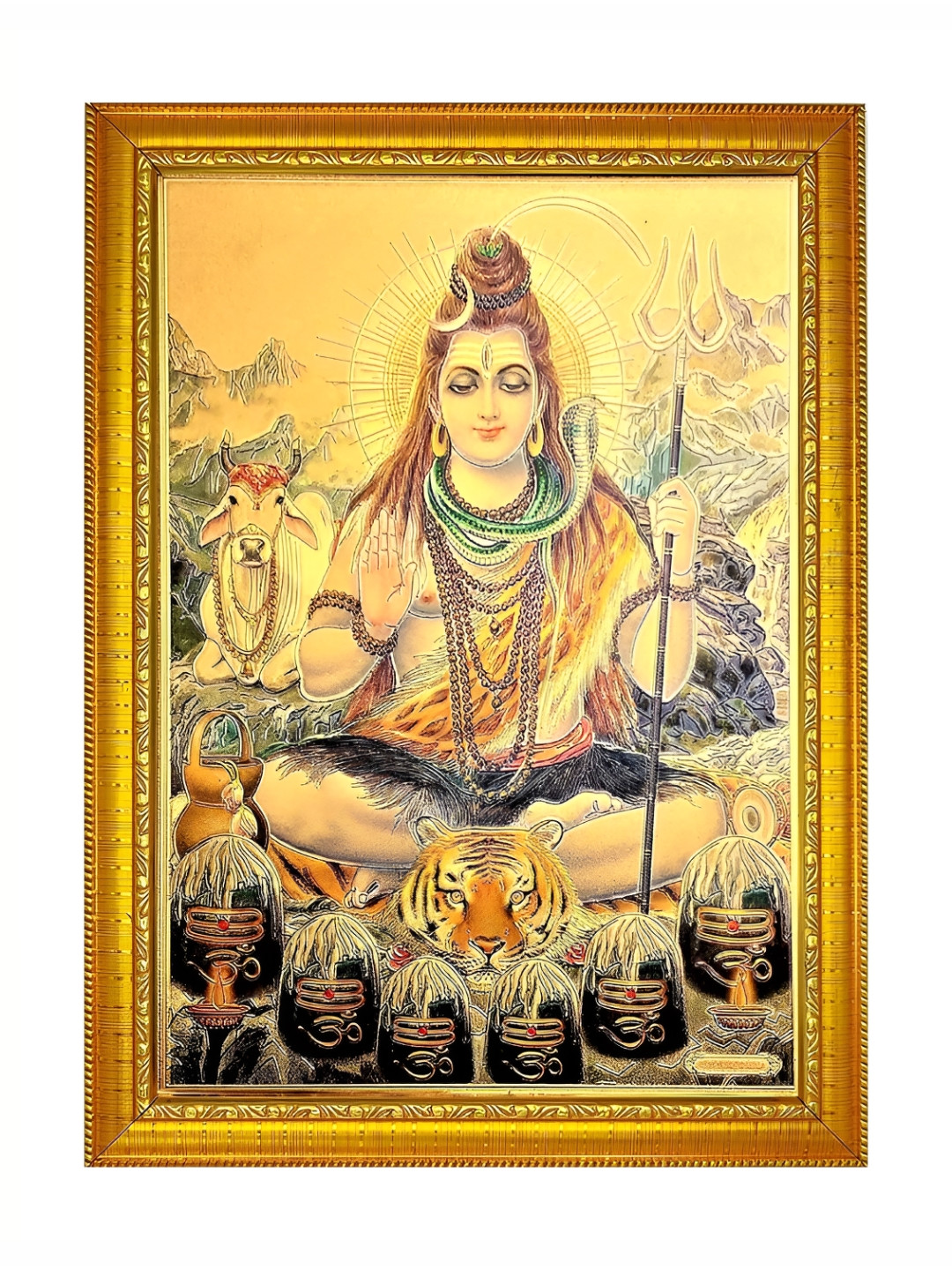 ADA Handicraft Gold-Toned & Black Shree Shankar Bhagwan Wooden Wall Photo Frame