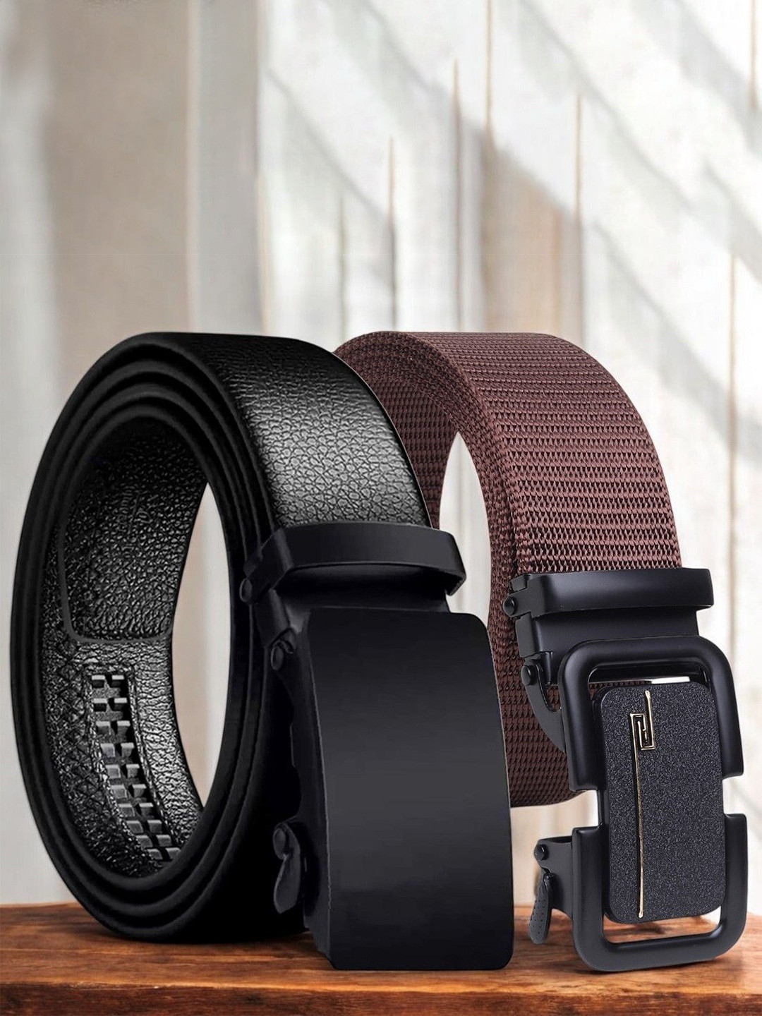 The Roadster Lifestyle Co. Men 2 Pack Of 2 Textured Slider Buckle Belts