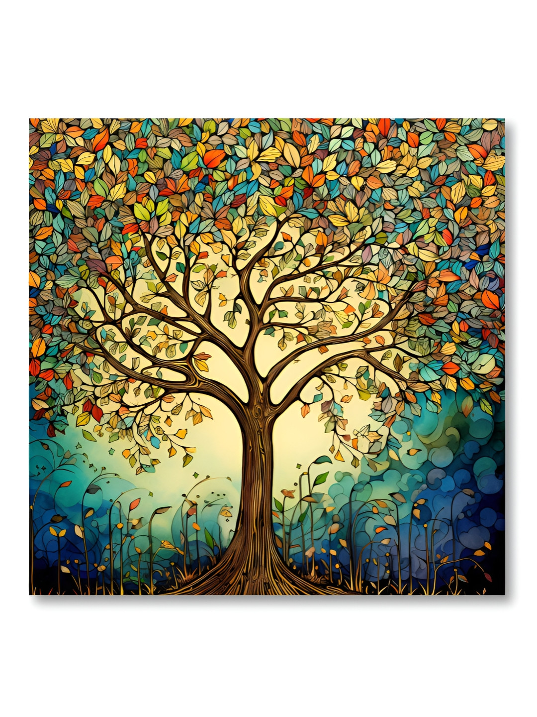Aura Cream-Coloured & Brown Tree Printed Canvas Wall Painting