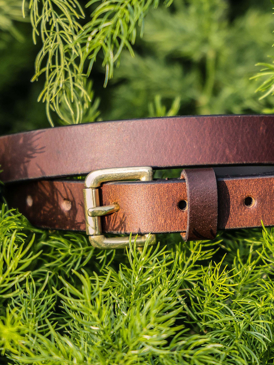 Celtic Men's Brown Striped Textured Leather Belt with Tang Closure