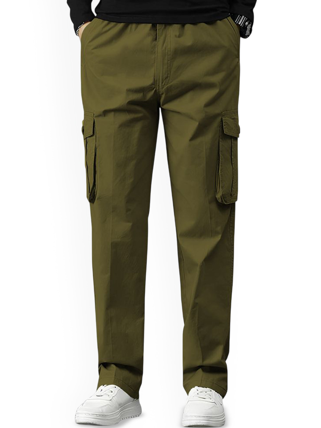 REOUTLOOK Men Relaxed High-Rise Cotton Cargos