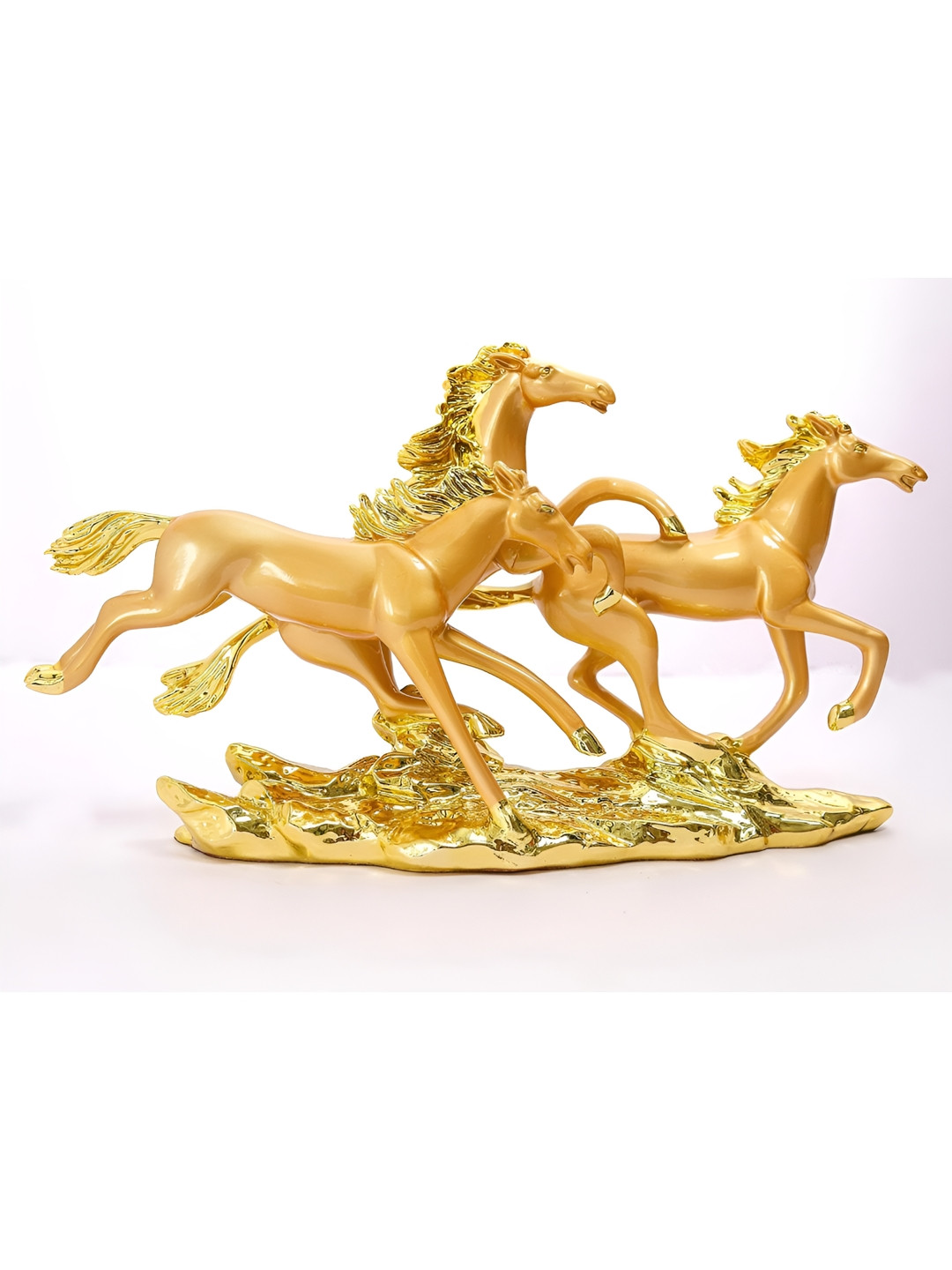 The Spiritual Living Running Horses Gold Polyresin Natural Living Room Large Showpiece - 12 Inches