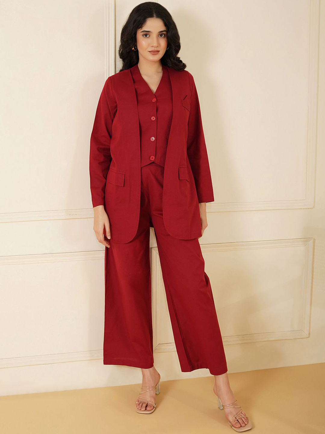 Stitchinc Flare It Halter-Neck Cotton Linen Waistcoat With Trouser & Jacket