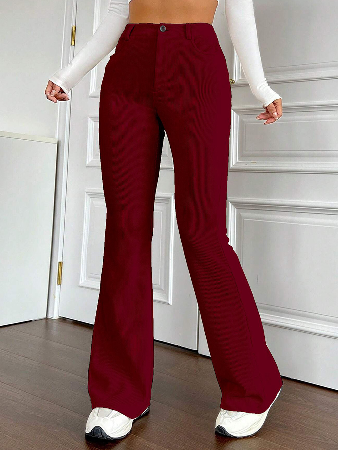 RAJOVATI Women Slim Fit Bootcut Trousers
