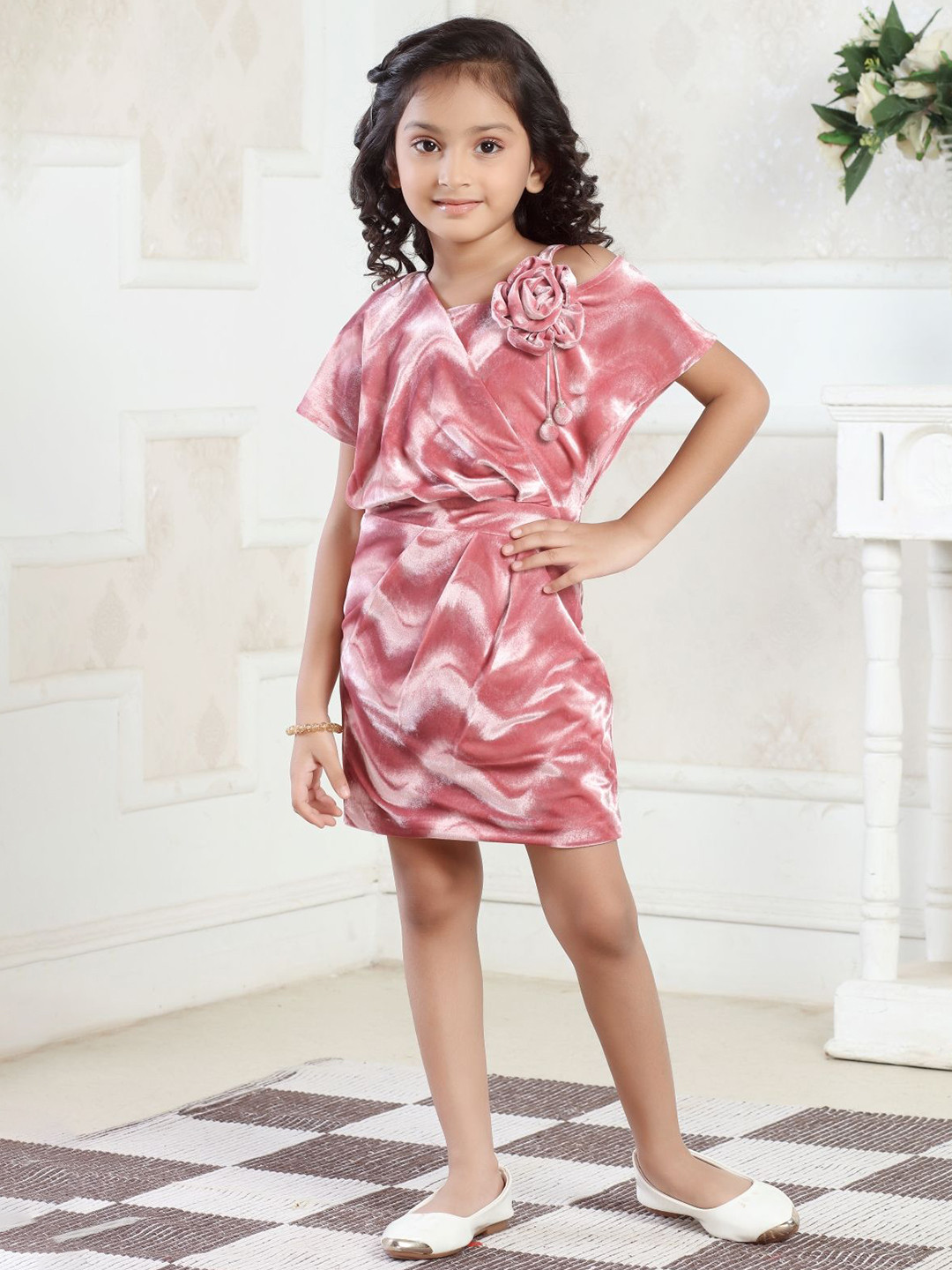 Lei-Chie Girls V-Neck Flared Sleeves Wrap Dress