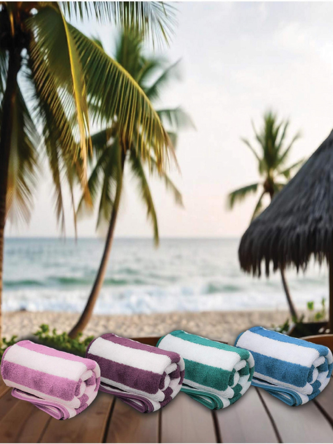 HOUSSE 4-Pcs Blue & Pink Striped Hand Towels