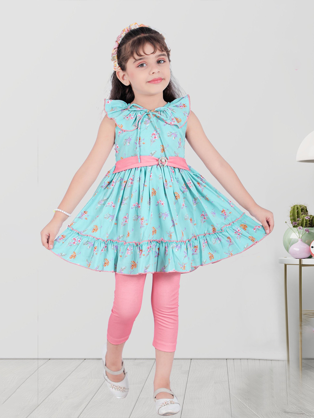 kidoz Girls Printed Fit & Flare Dress With Leggings