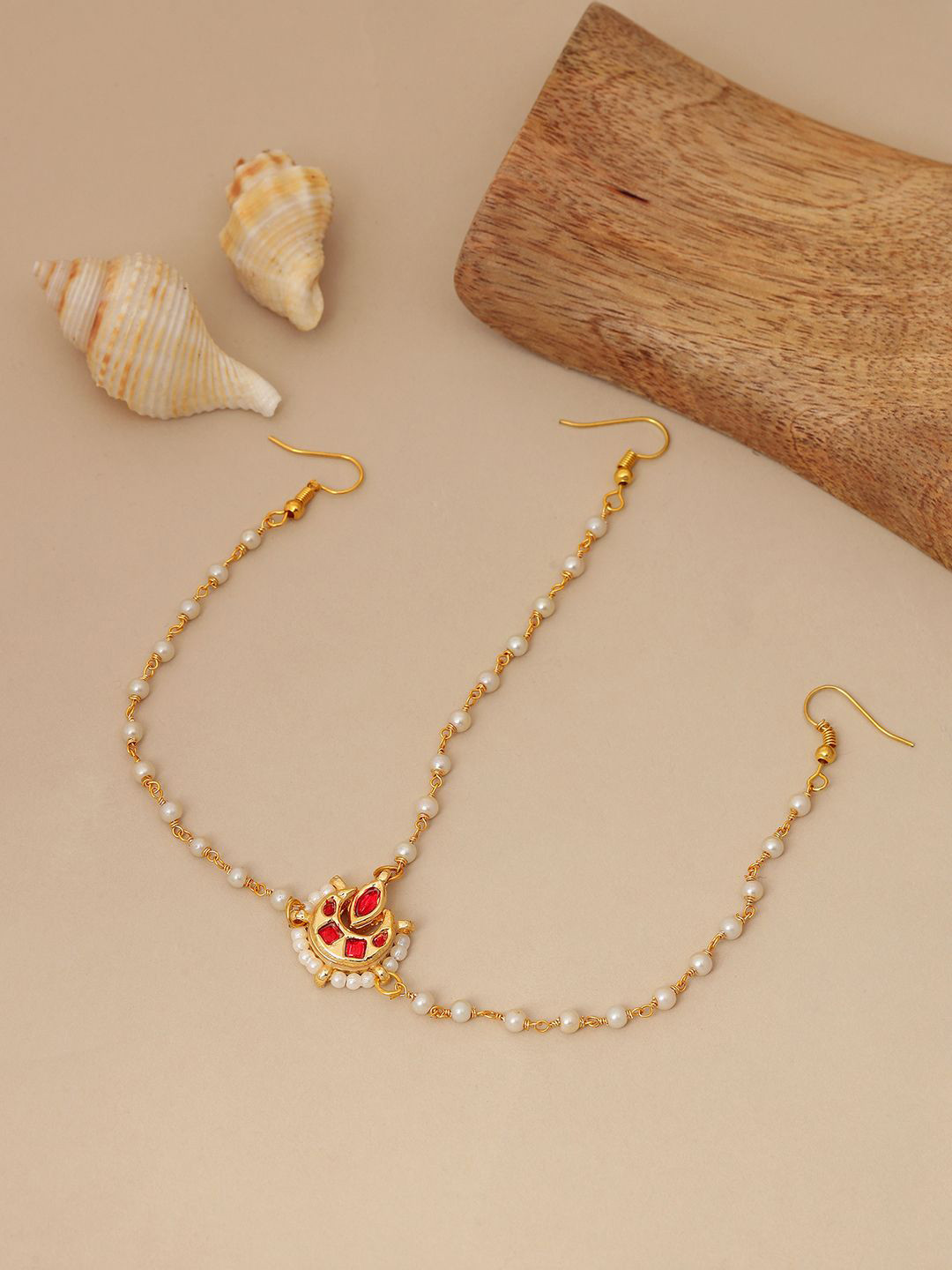 Ruby Raang Gold-Plated Kundan Studded & Beaded Matha Patti Head Jewellery