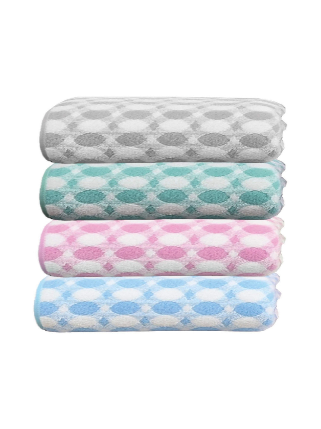 HOUSSE 4 Pcs Pink & Blue Printed Microfibre 350 GSM Hand Towels
