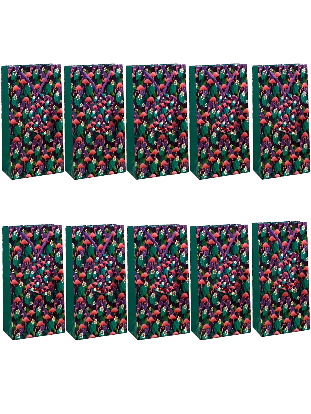 Archies Pink & Green Set Of 10 Printed Gifting Paper Bags