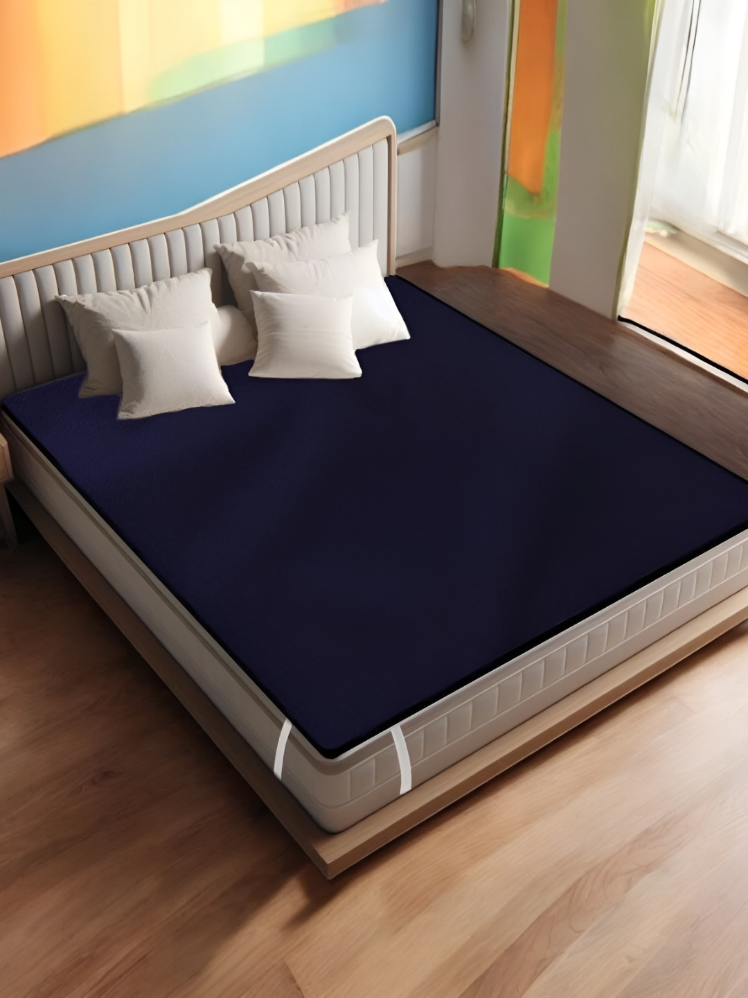 CASA-NEST Navy Blue Polyester Fitted Water Resistant Mattress Protector