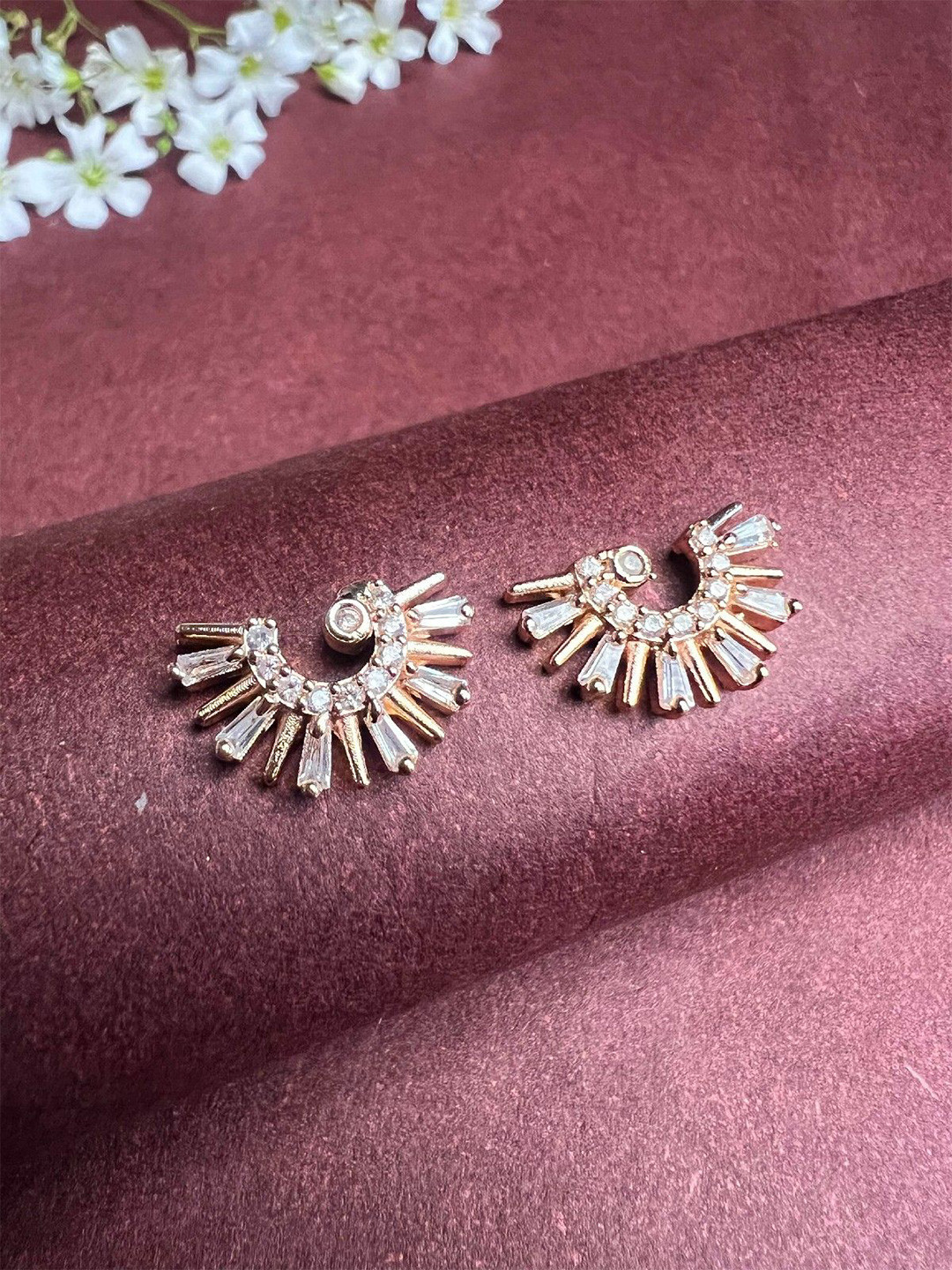 ISHKAARA Rose Gold-Plated Geometric Shaped Artificial Stones Studs