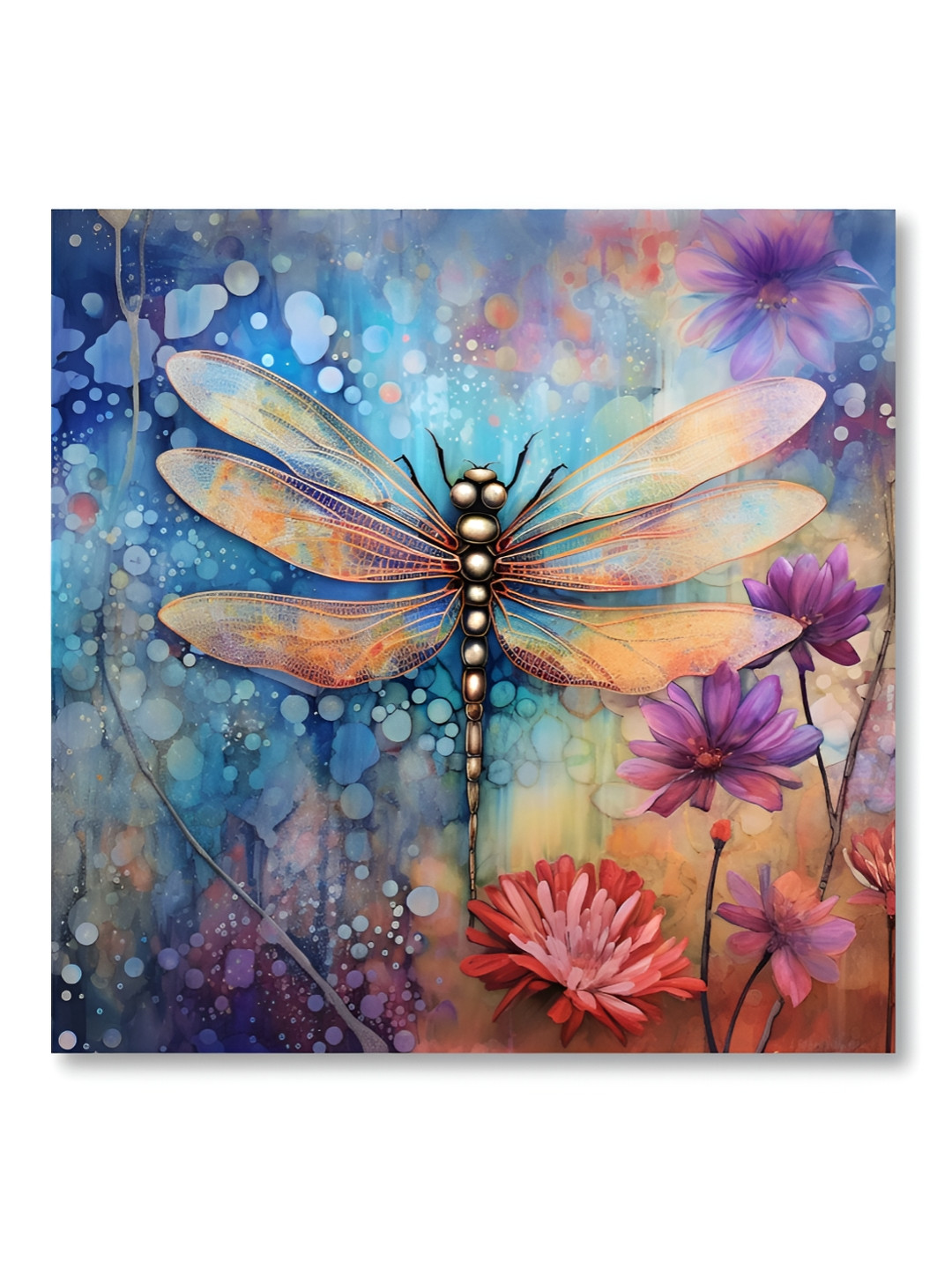 Aura Blue & Lavender Dragon Fly Printed Canvas Wall Painting