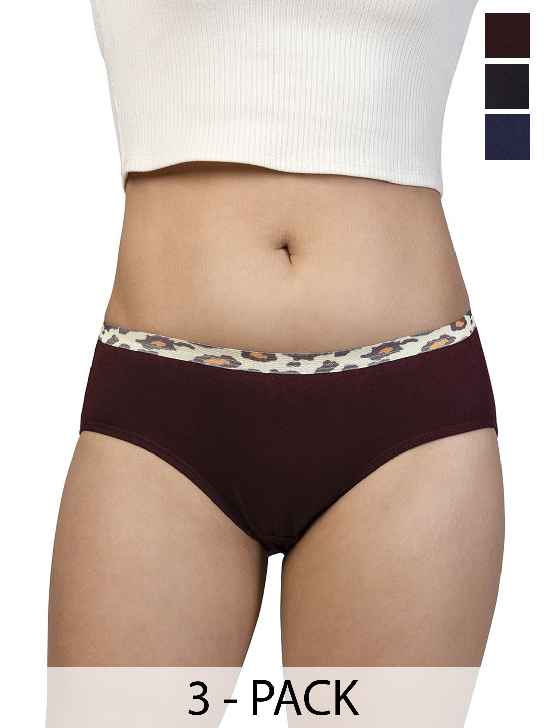 CHIC  Women Pack Of 3 Animal Printed Pure Cotton Low-Rise Anti Microbial Hipster Briefs
