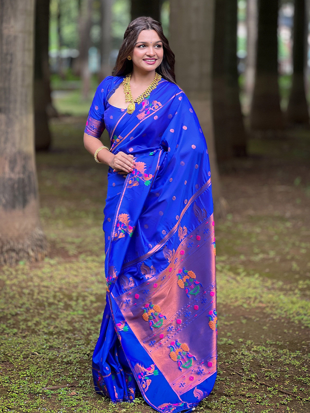 Ekta Textiles Soft Paithani Silk Saree with Zari Weaving, Minakari Motifs & Rich Pallu