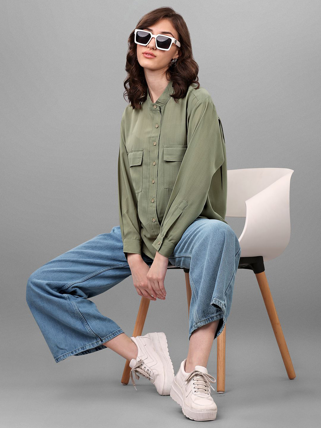 SXV STYLE Women Oversized Cotton Canvas Shirt