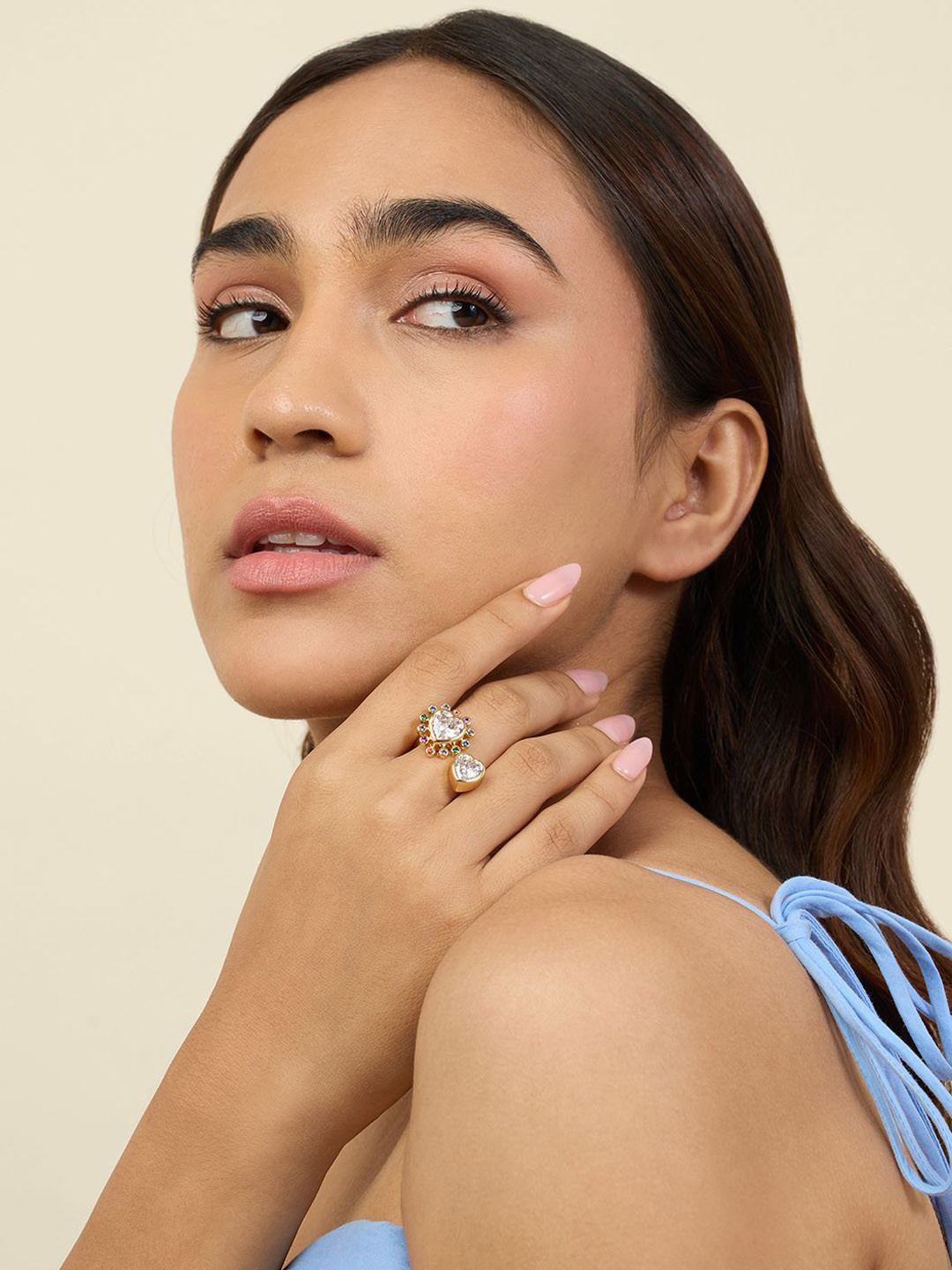 Isharya 18KT Gold-Plated Cubic Zirconia Studded Heart Summer Finger Ring