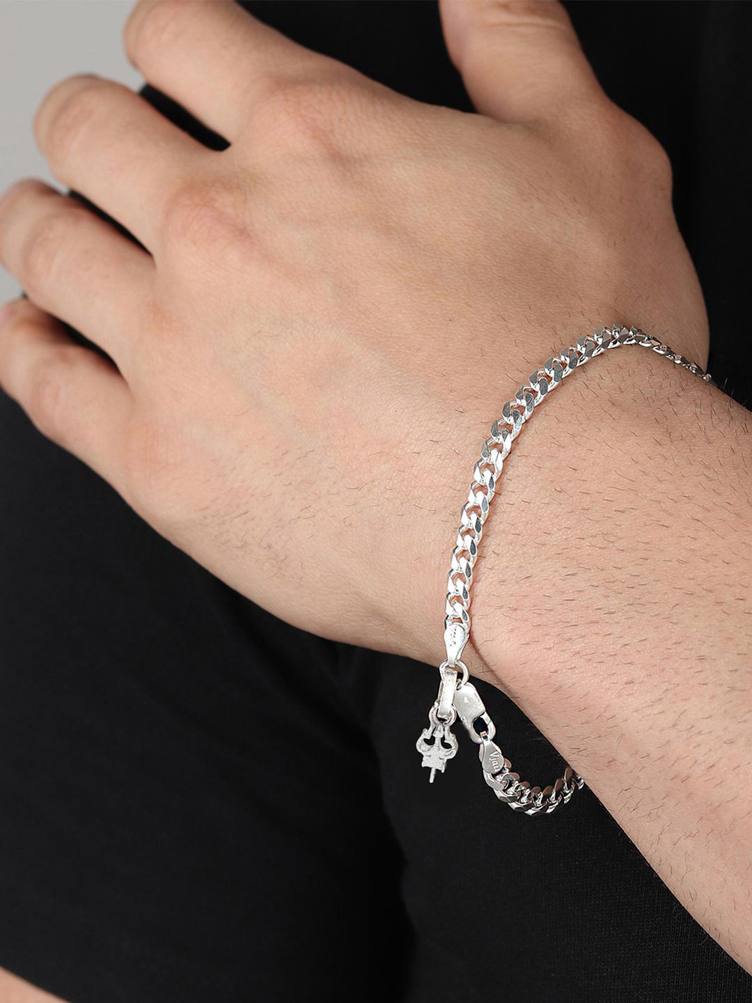 Metronaut Men Sterling Silver Trishul Symbol Link Bracelet