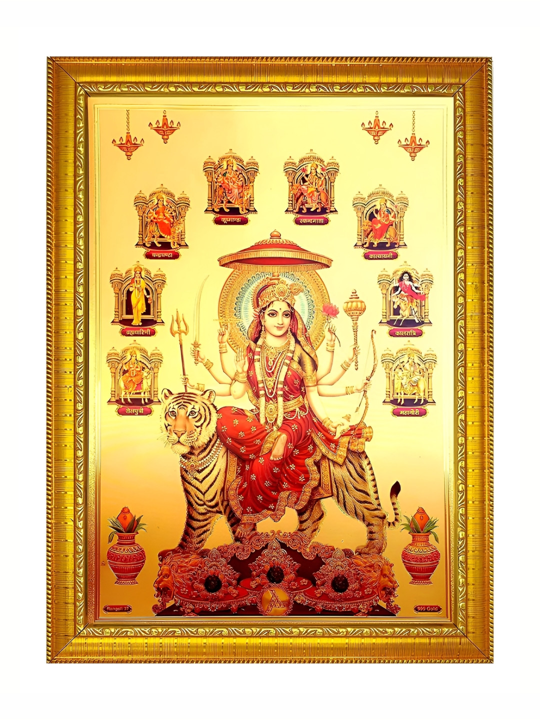 ADA Handicraft Gold-Toned & Red Shree Navdurga Wood Wall Photo Frames