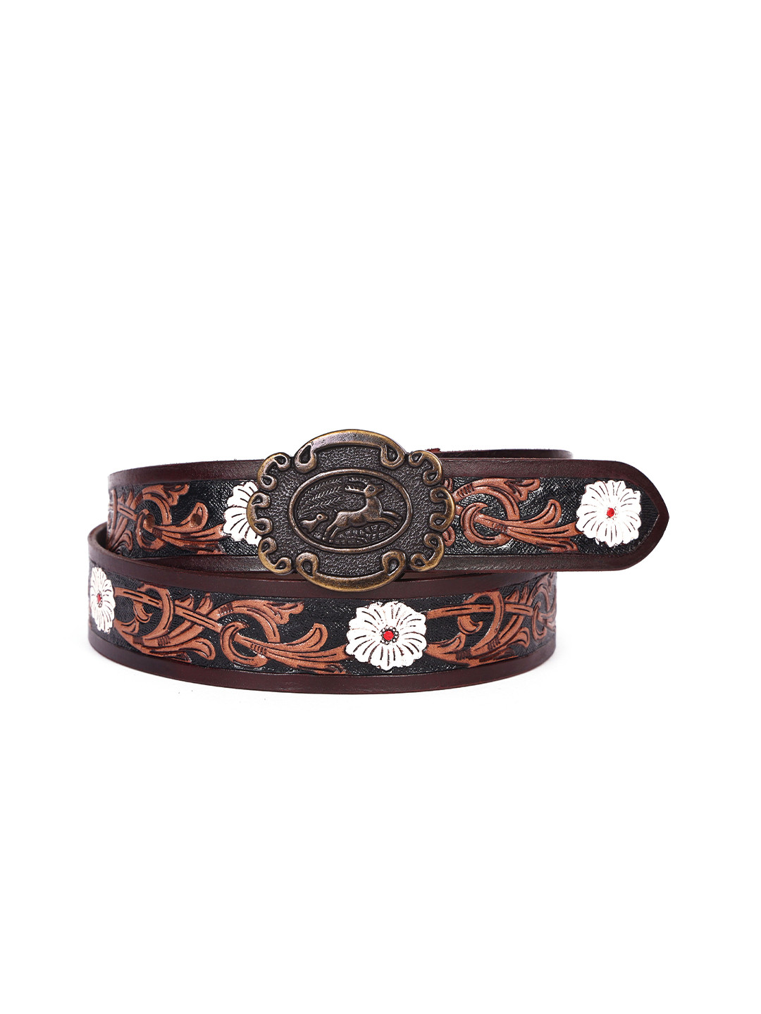 Celtic Unisex Tan Textured Leather Belt with Adjustable Slider Buckle